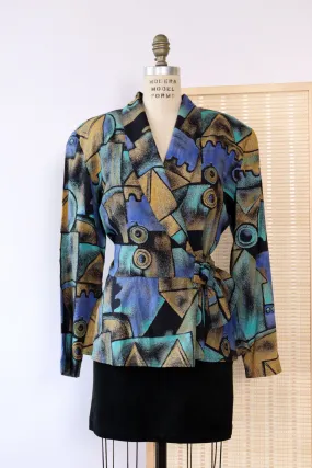 Aqua Abstract Printed Blazer L/XL