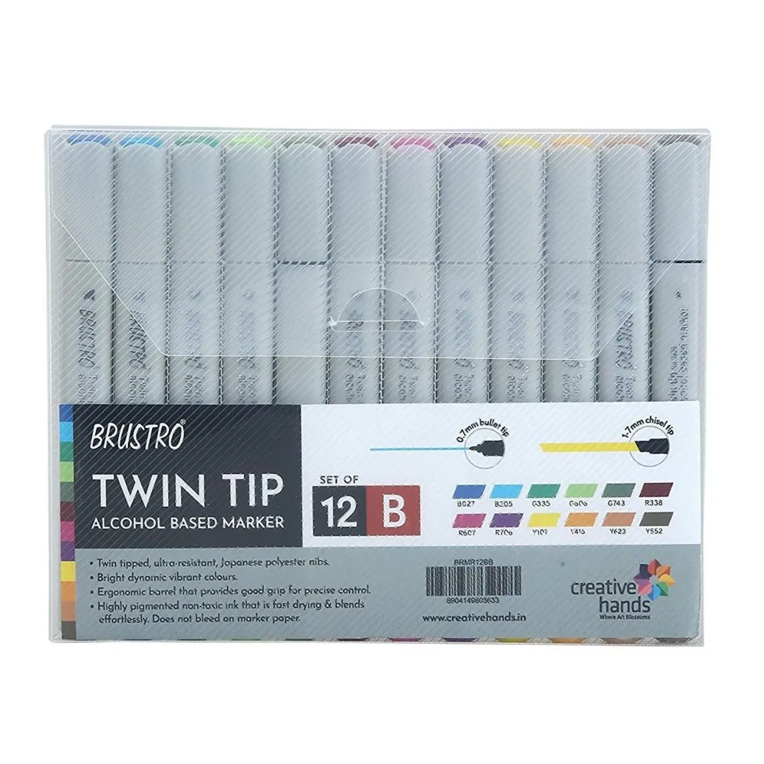 Brustro Twin Tip Alcohol Based Marker - Basic B (Set Of 12)