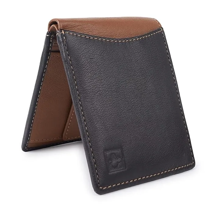 Casual Genuine Leather Slim Travel gents leather wallets [Black Tan]