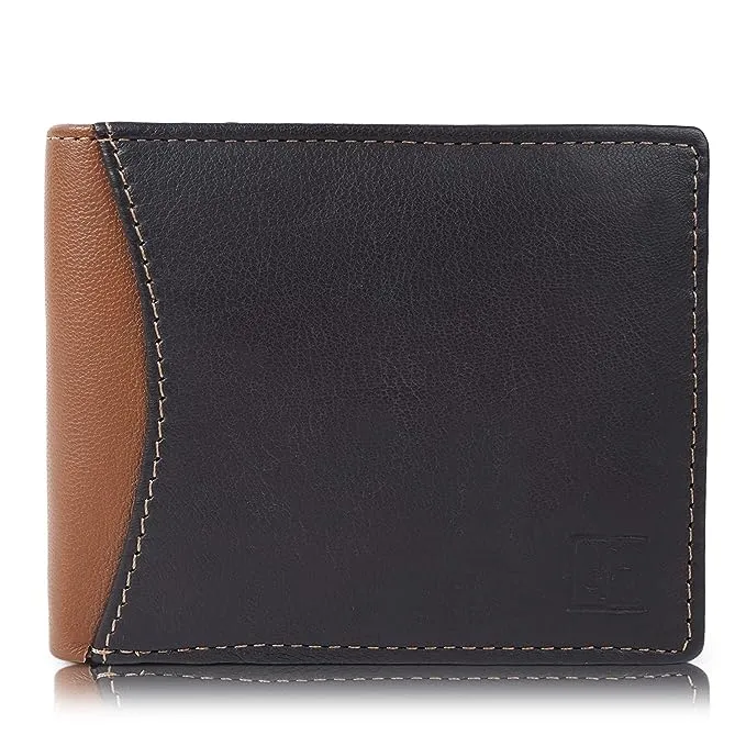 Casual Genuine Leather Slim Travel gents leather wallets [Black Tan]