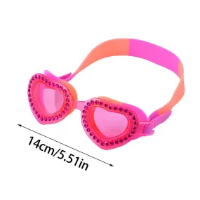 Children's Swimming Goggles Pink Diamonte Hearts