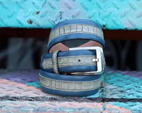 Corrente Printed Calfskin Belt Blue