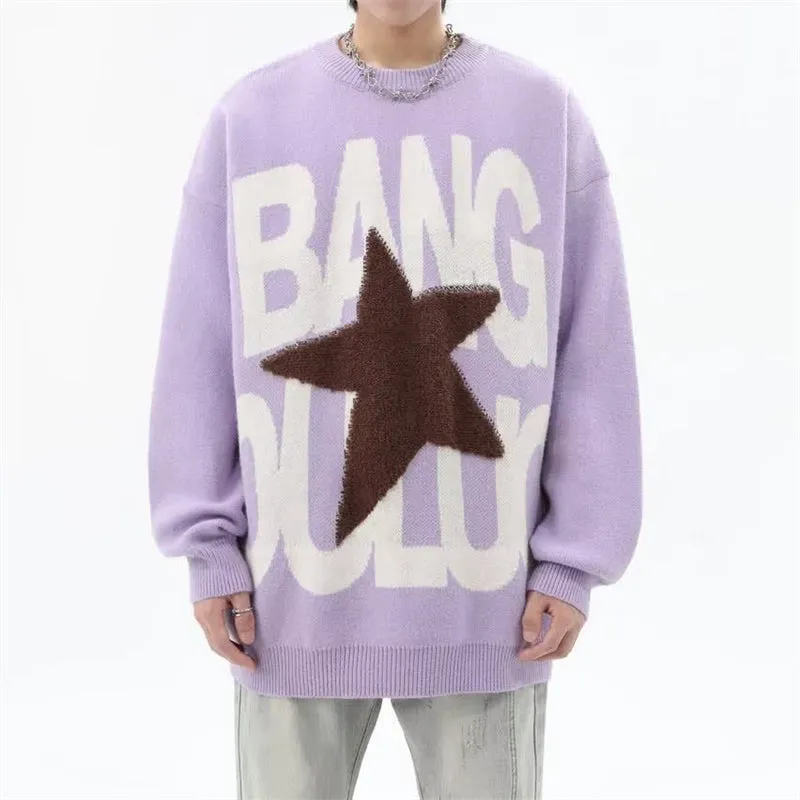 Couple Letter Five-pointed Star Print Sweater