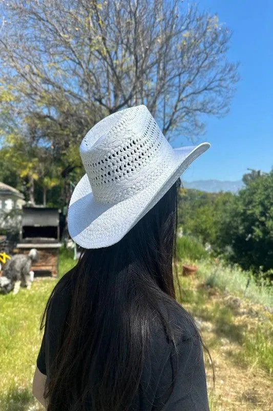 Cowboy  Hat In Handwoven  Straw With A Peekaboo Pa