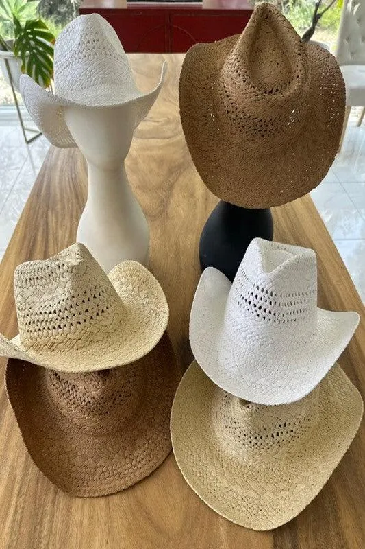 Cowboy  Hat In Handwoven  Straw With A Peekaboo Pa