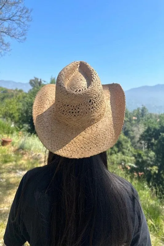 Cowboy  Hat In Handwoven  Straw With A Peekaboo Pa