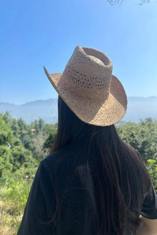 Cowboy  Hat In Handwoven  Straw With A Peekaboo Pa