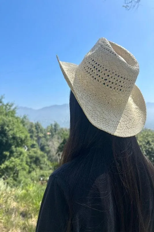 Cowboy  Hat In Handwoven  Straw With A Peekaboo Pa