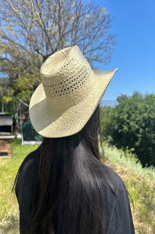 Cowboy  Hat In Handwoven  Straw With A Peekaboo Pa