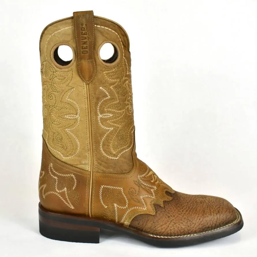 Denver Mountain Rubber Sole Cowboy Boot-French Toe, Oryx Nubuck Shoulder