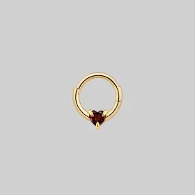 HEART & SOUL. Garnet Heart Septum Clicker Ring - Gold