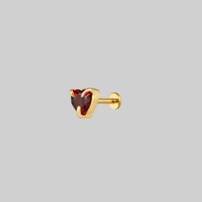 HEART & SOUL. Garnet Heart Stud Earring - Gold