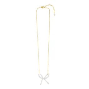 Joy Waterproof Short Pearl Bow Necklace 18K Gold Plating