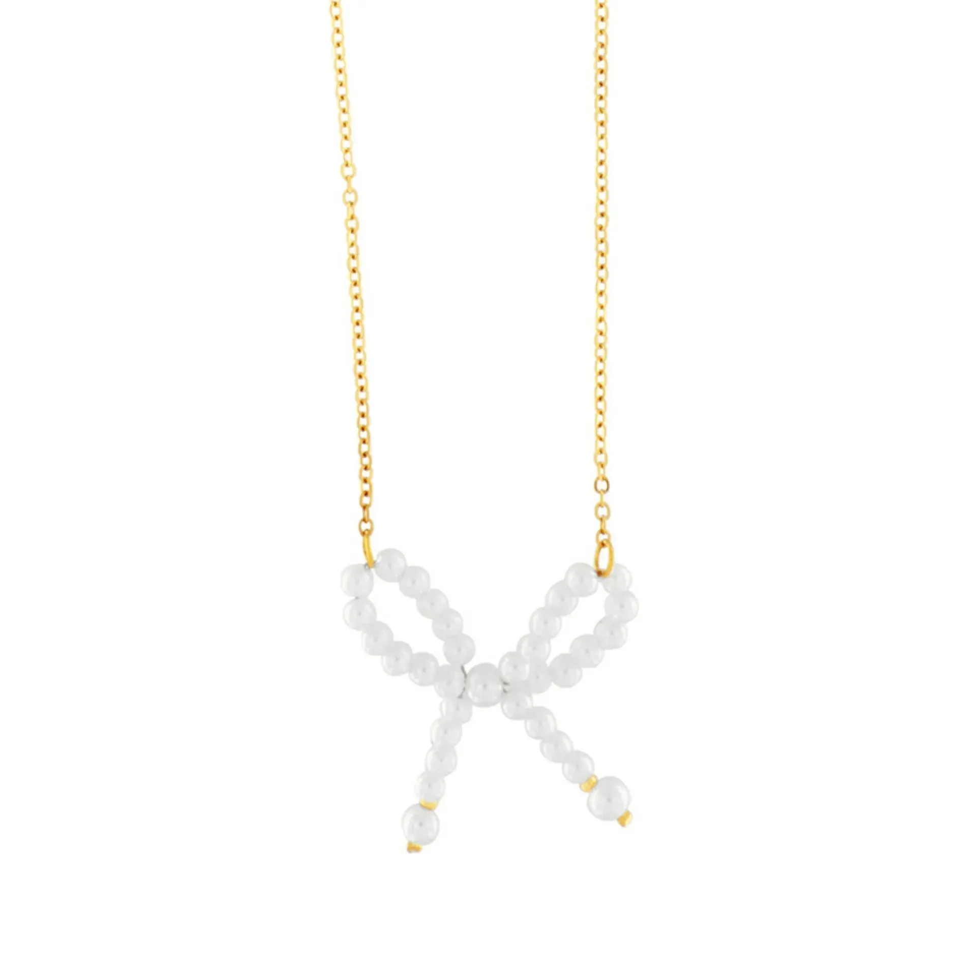 Joy Waterproof Short Pearl Bow Necklace 18K Gold Plating