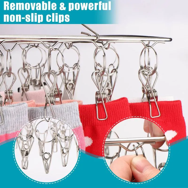 SUS304 Stainless Steel Hanger 36 Clips Peg Heavy Duty Windproof Rust-Proof Laundry Drying Rack Hanging Organiser Balcony